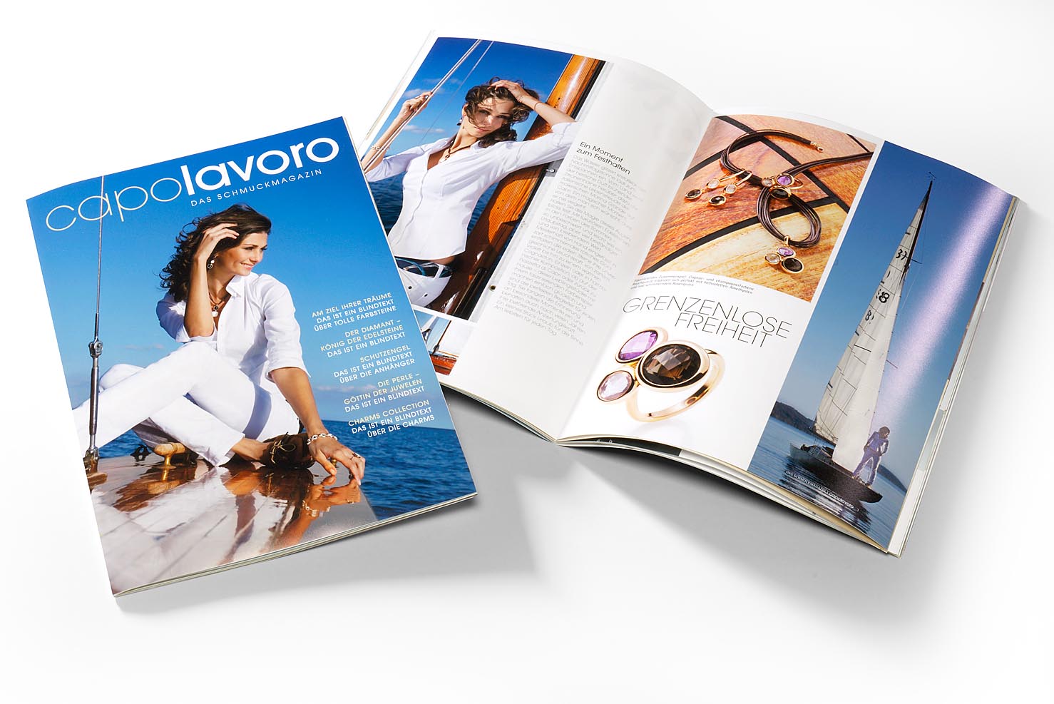 Erstellung eines Kundenmagazins mit Produkt-Fotografie sowie Modelfotos und Gestaltung